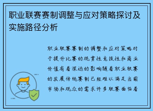 职业联赛赛制调整与应对策略探讨及实施路径分析